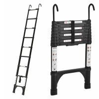 Aluminium Black Lightweight Telescopic Ladder 0.77m - 2.6m with Hooks and Carry Bag