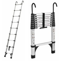 Aluminium Lightweight Telescopic Ladder 0.77m - 2.6m with Hooks and Carry Bag