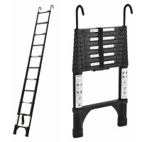 Aluminium Black Lightweight Telescopic Ladder 0.83m - 3.2m with with Hooks and Carry Bag